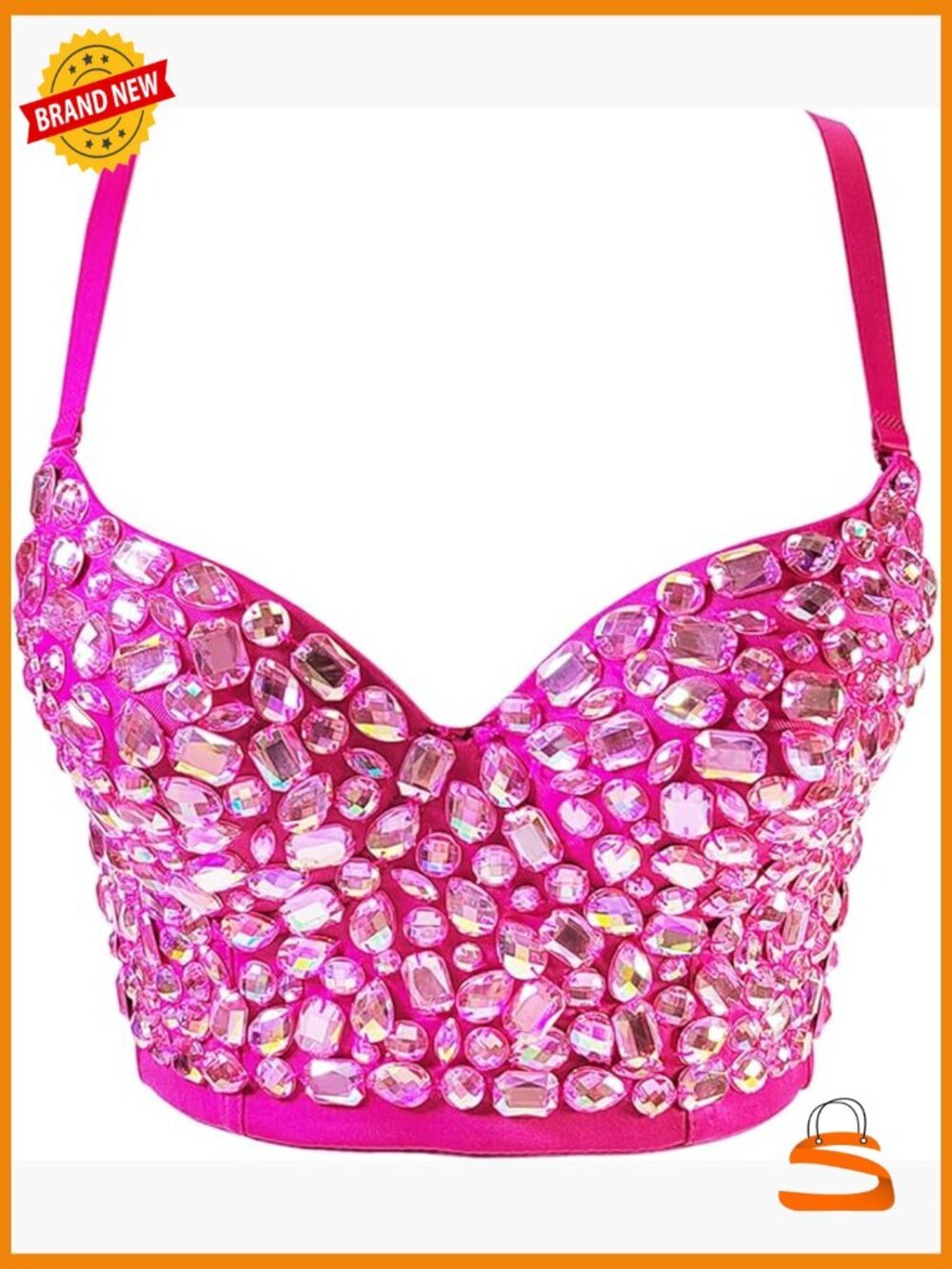 PU Leather Bustier Crop Top Corset with Rhinestone Push Up Detachable Straps
